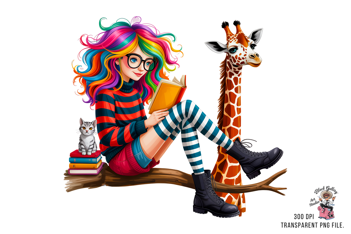 Colorful Hair Girl PNG Bundle, a Graphic by Clipart Studio (Photo 2 of 11)