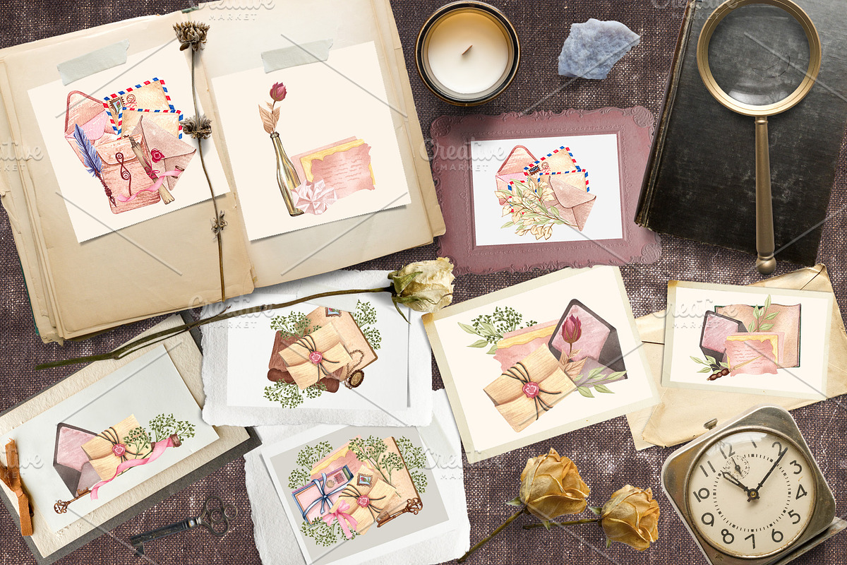 Love Letters Watercolor Clipart, an Illustration by BarvArt (Photo 2 of 7)