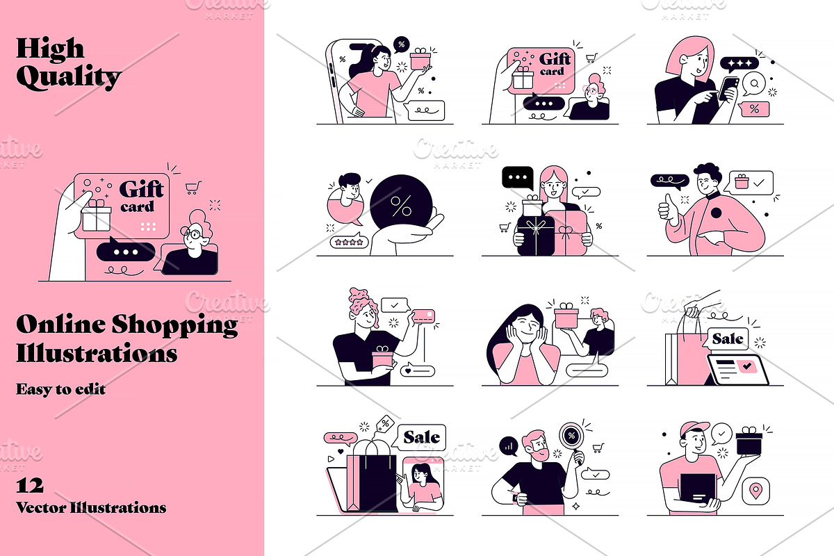 Online Shopping Illustrations set, a Person Illustration by Creative Graphics