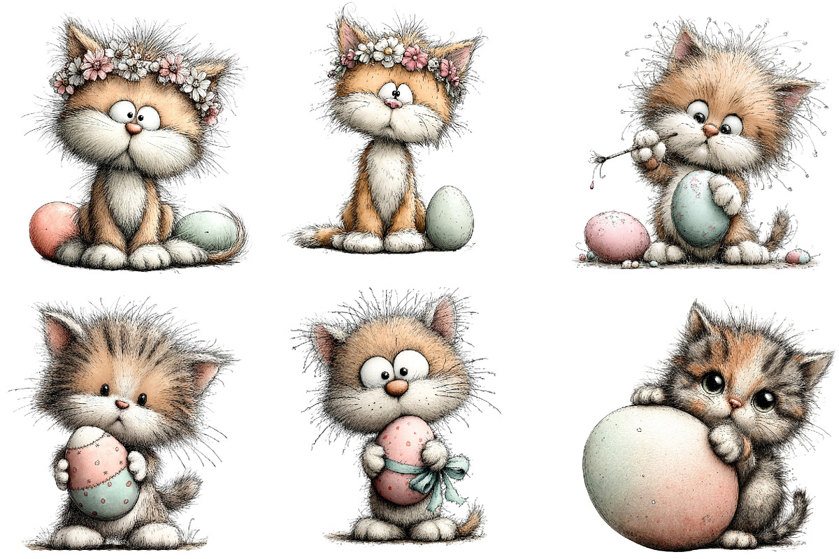 whimsical easter cat clipart, an Illustration by Designworld (Photo 3 of 4)