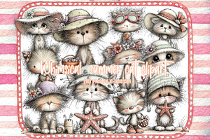 Whimsical summer cat clipart, an Illustration by Designworld