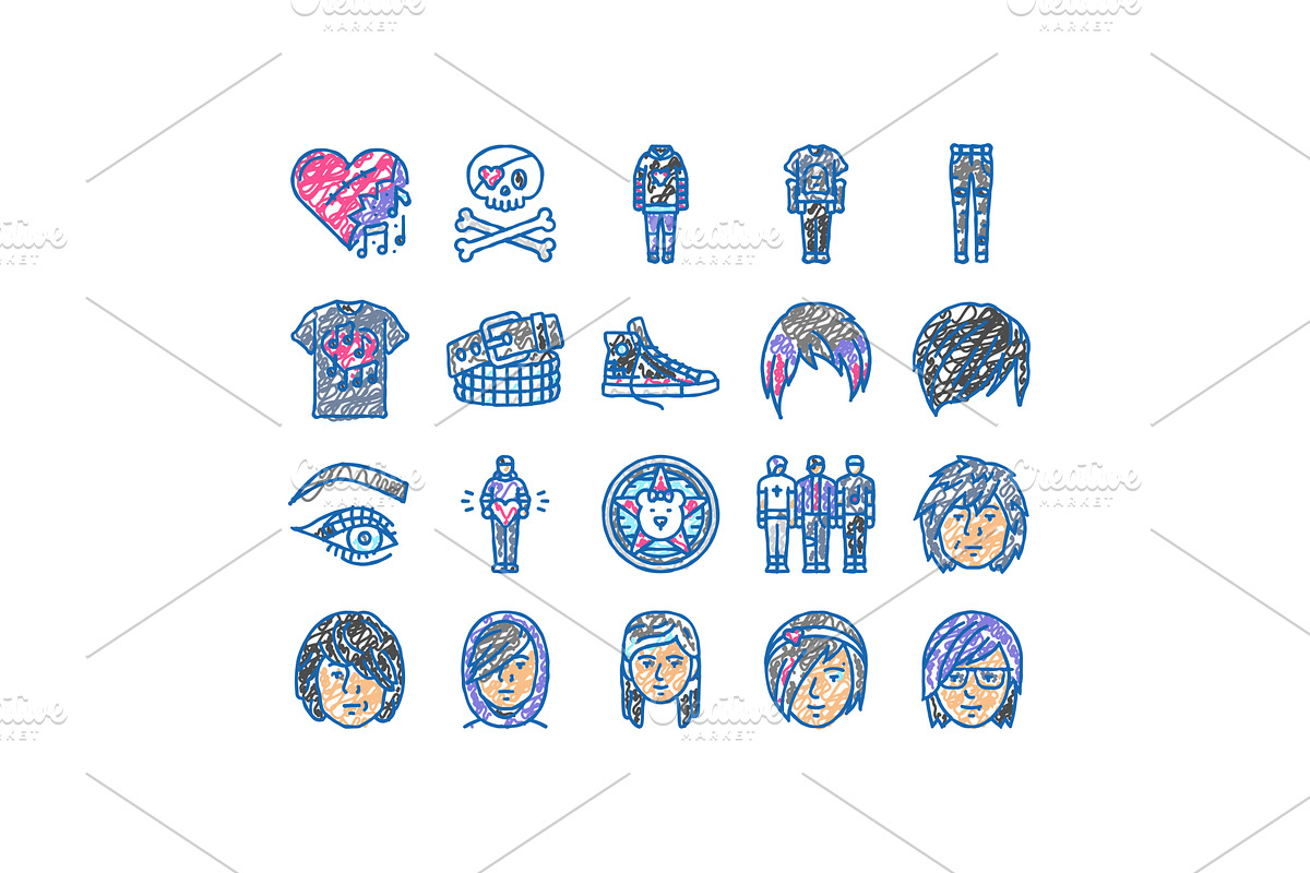 emo punk rock tattoo cute icons hand, an Object Illustration by pikepicture