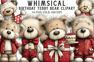 Whimsical Birthday Teddy Bear Clipar, an Illustration by Libby Wishes