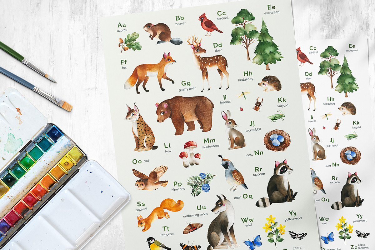 Woodland. Cute forest collection., an Animal Illustration by Kate_Rina (Photo 14 of 15)