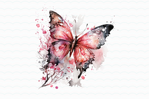 Pink Flowers Butterfly Watercolor