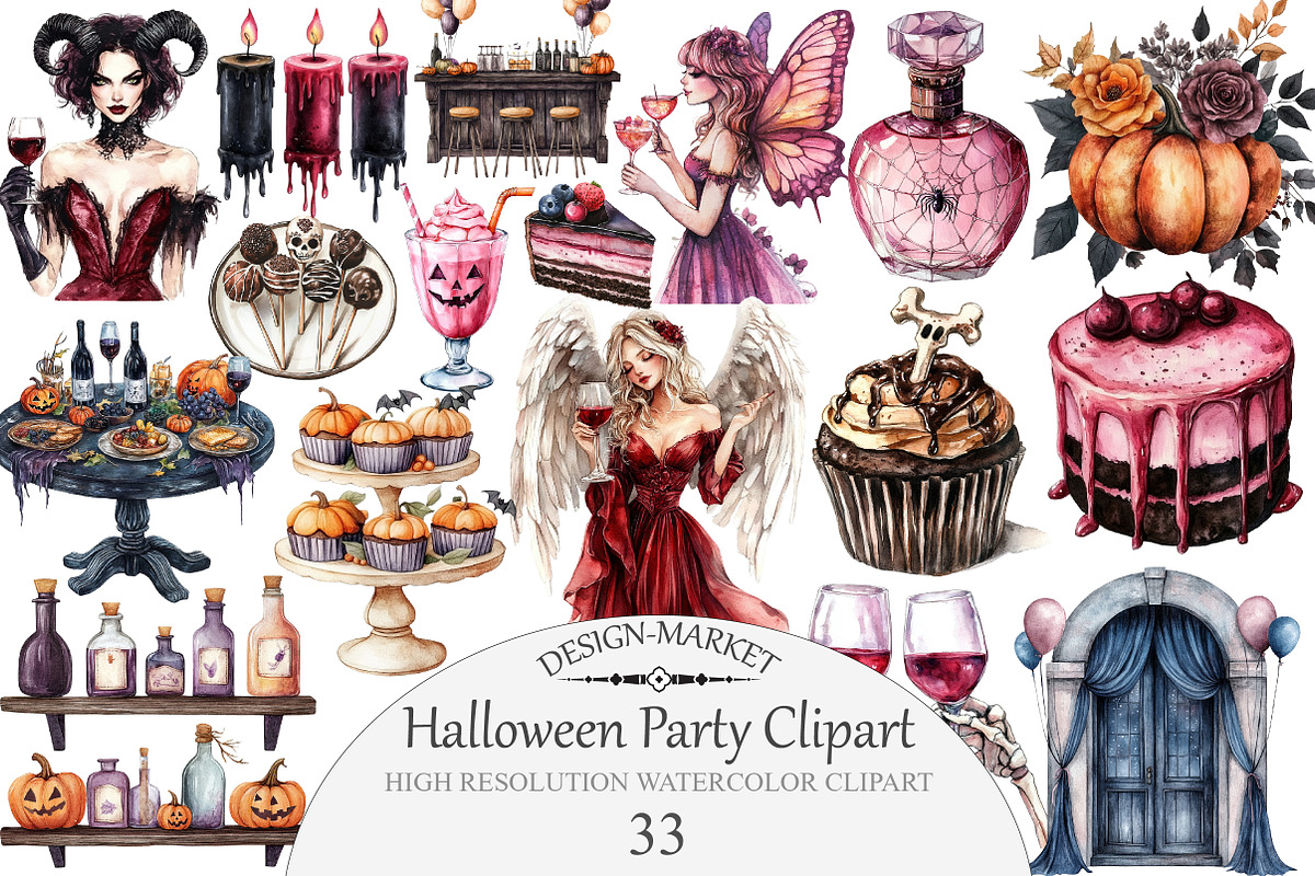 Watercolor Halloween Party Clipart, an Illustration by Design Market (Photo 1 of 4)