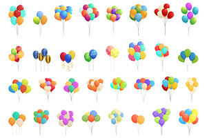 Birthday Balloons Icons Set Cartoon