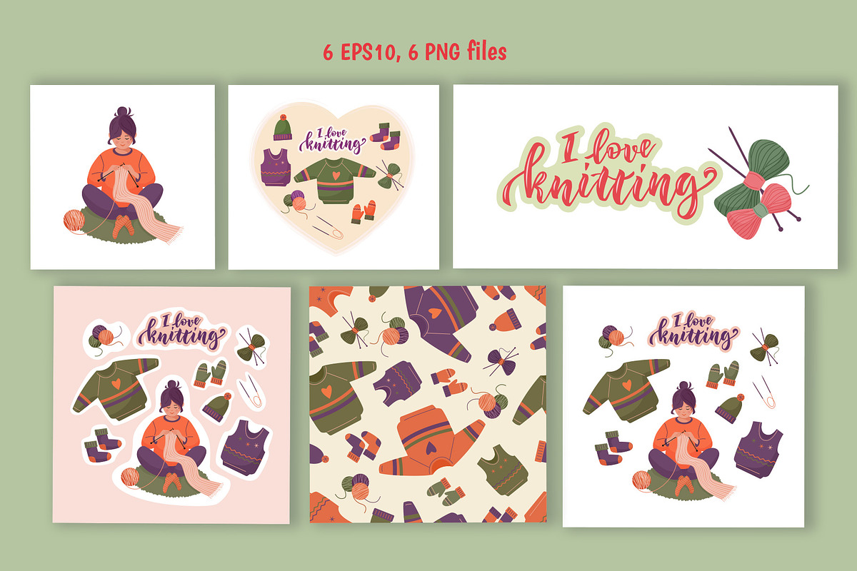 Knitting Girl Vector Clipart Set, a Person Illustration by Natali_Zhy (Photo 2 of 4)