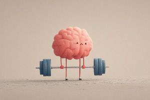 Cute brain character lifting heavy barbell representing mental s, a Sports & Recreation Photo by José Manuel Gelpi