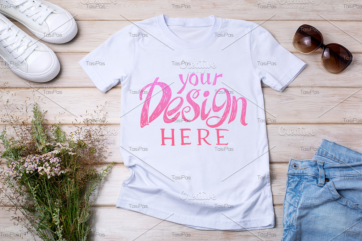 T-shirt mockup with wild flowers., a Print Template by TasiPas (Photo 1 of 4)
