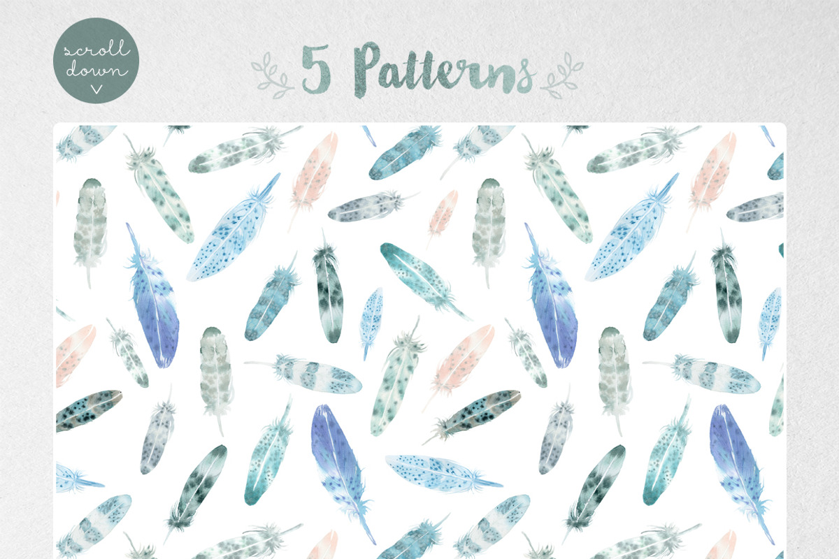 Watercolor Feathers: Patterns+Frames, a Pattern Graphic by Inna Moreva (Photo 2 of 5)
