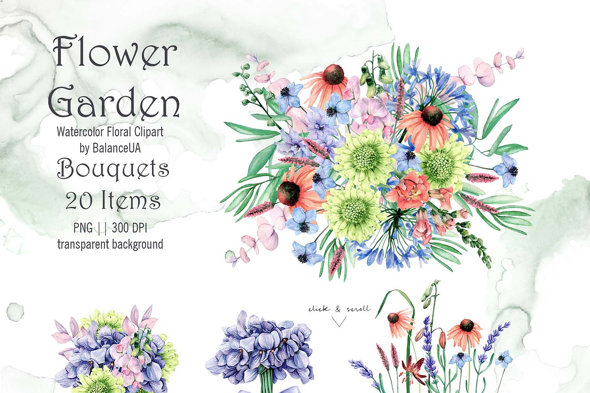 Flowers Watercolor Clipart, a Decorative Illustration by BalanceUA (Photo 3 of 16)