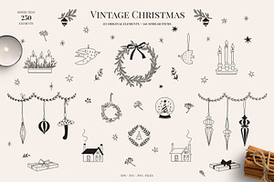 Vintage Christmas Simple Line Art