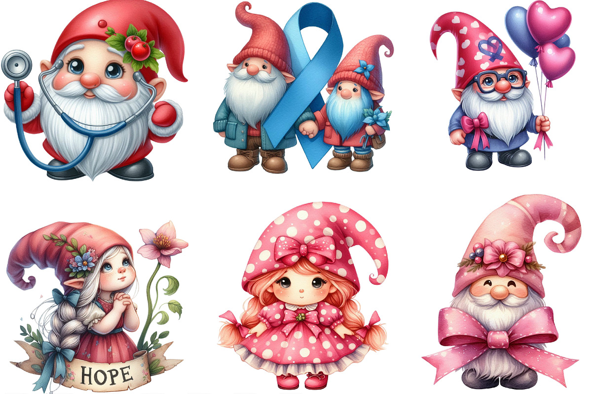 Breast Cancer Gnome Watercolor PNG, an Illustration by Designking (Photo 3 of 4)