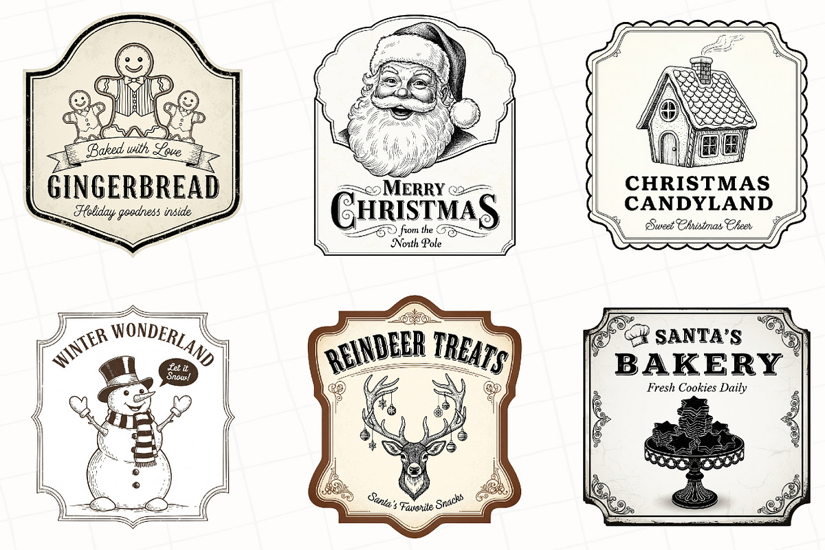 Vintage Christmas Labels Sublimation, an Illustration by OK Design (Photo 3 of 3)