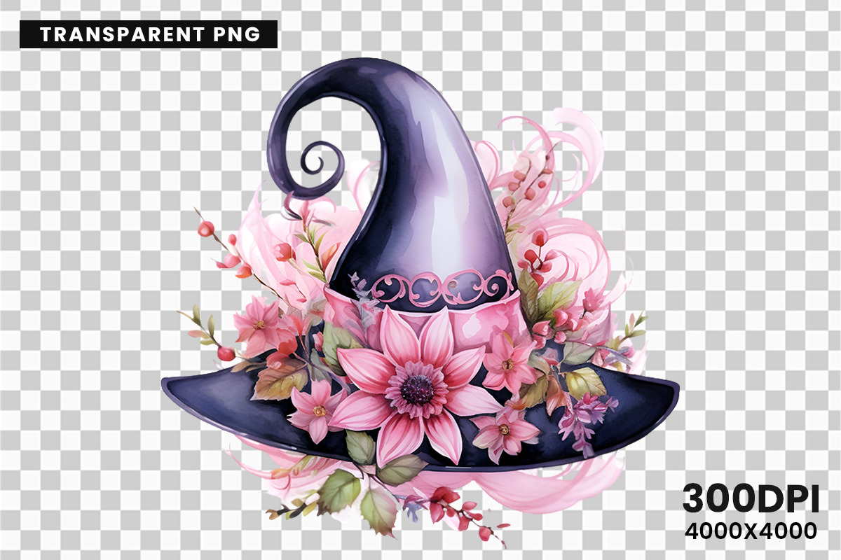 Watercolor Pink Witch Hat PNG Bundle, a Seasonal Illustration by Creative Arslan (Photo 6 of 6)