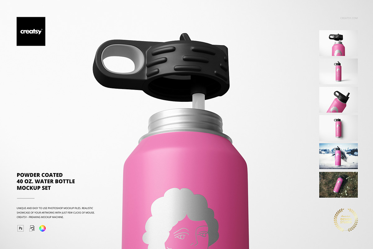 P. Coated 40 oz. Water Bottle Mockup, a Product Mockup by creatsy5 (Photo 1 of 13)
