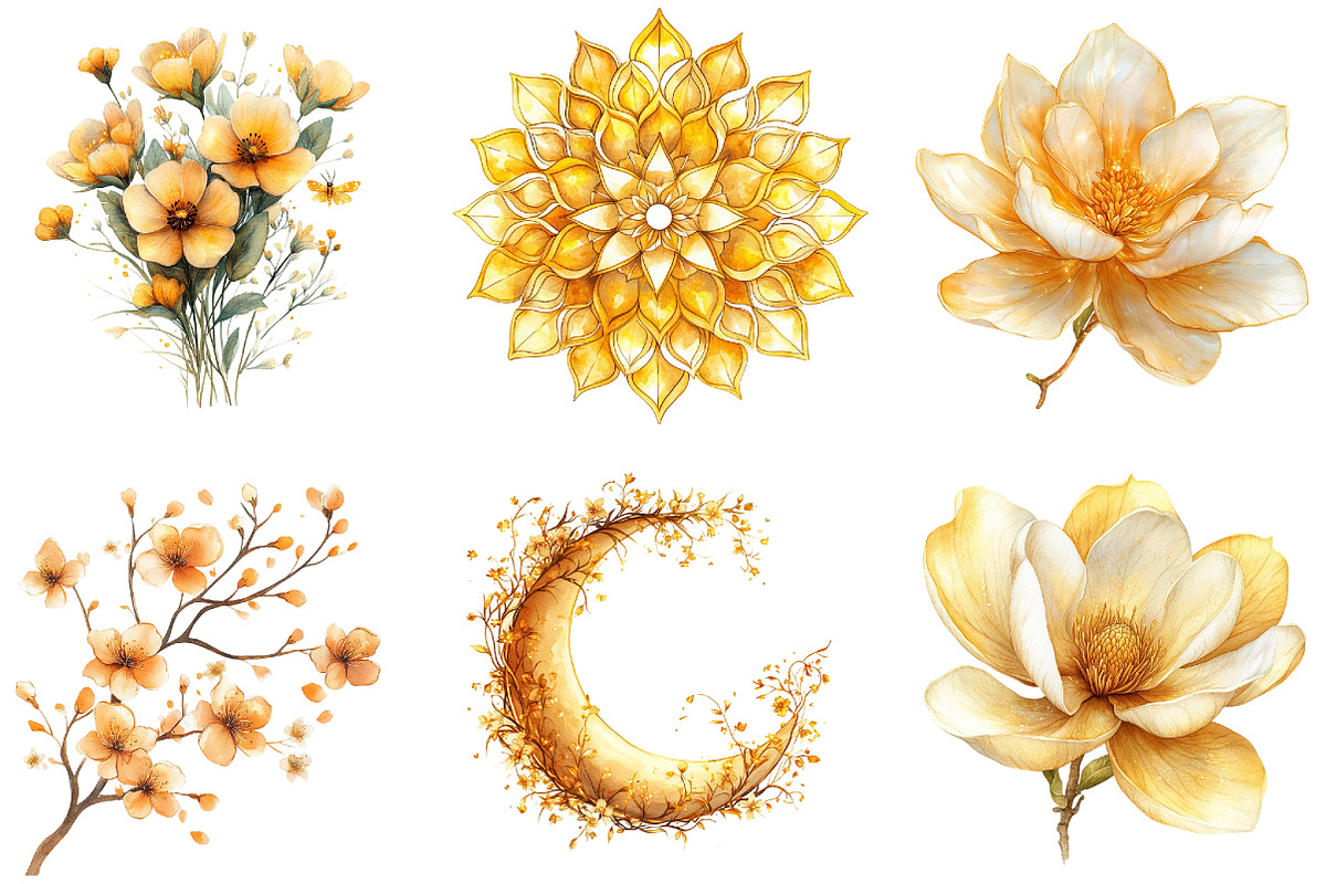 Gold Glowy Flowers Clipart Flower Pn, an Illustration by DreamArtGraphic (Photo 2 of 4)