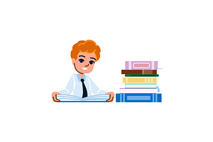 Smiling schoolboy reading a book and, an Object Illustration by pikepicture