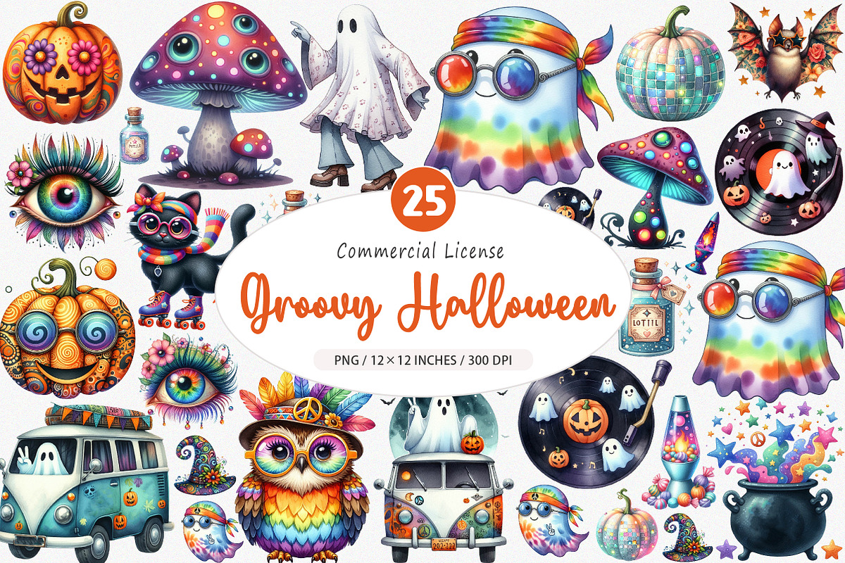 Groovy Halloween Clipart, an Illustration by SinaCreation (Photo 1 of 5)