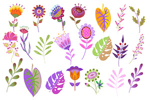 Spring Flowers, Cartoon Flat Flowers