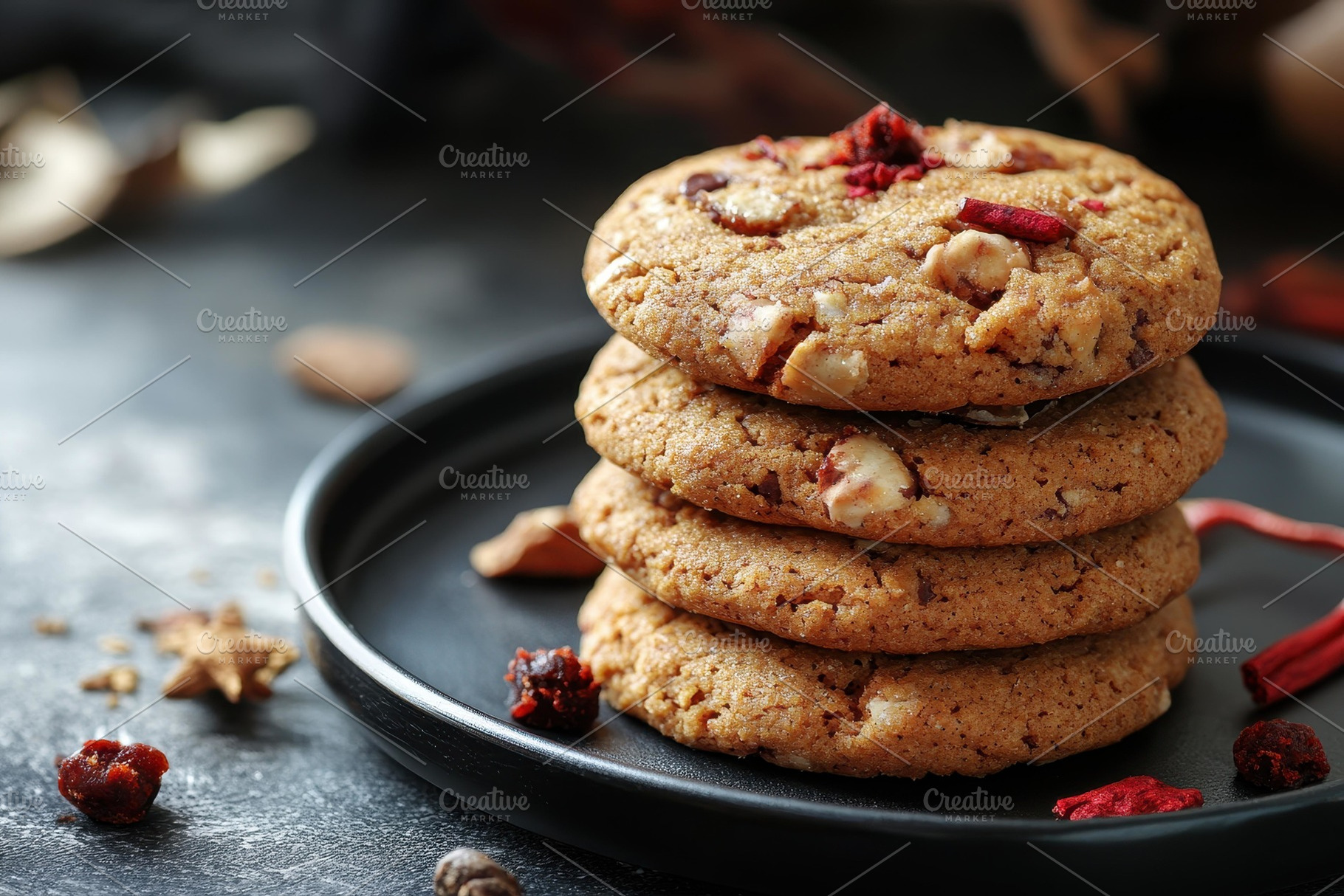 Delicious homemade cookies stacked o, a Photo by Tanuart