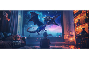 Child watching fantasy dragon movie, a Technology Photo by piter.goskov