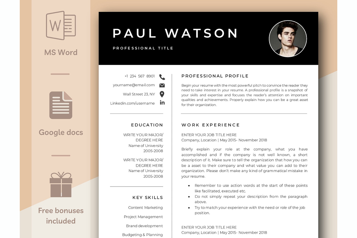 Modern Resume Template | Word, Docs, a Resume Template by Climbwithelevator (Photo 1 of 8)