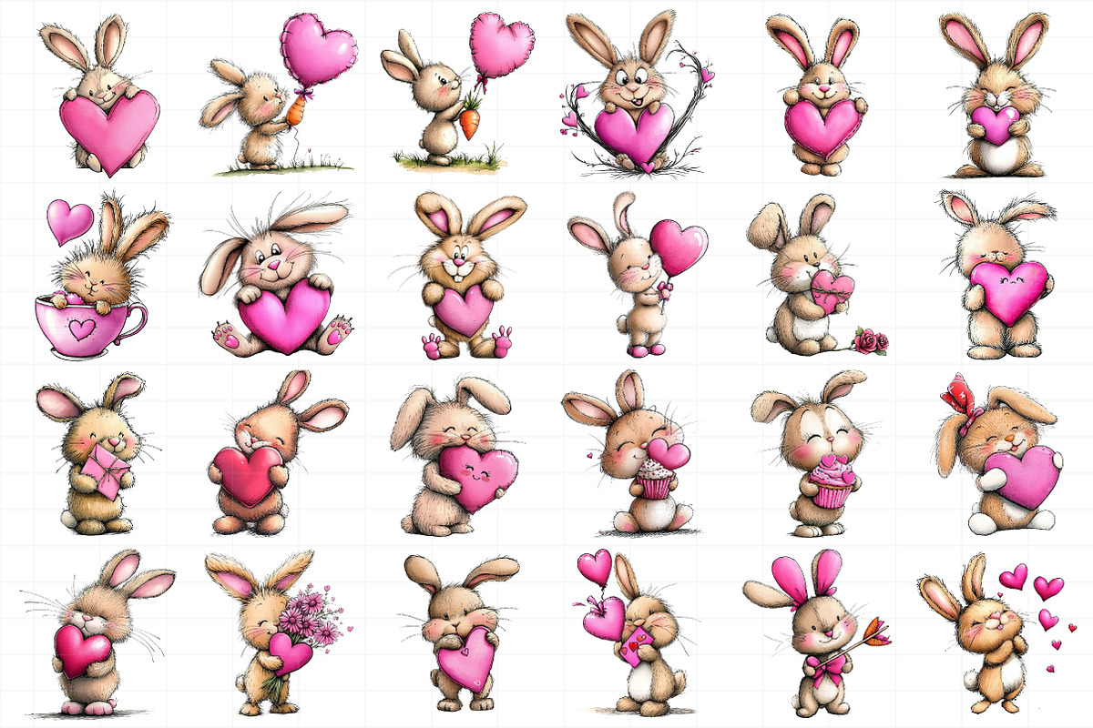 Cute Funny bunny Valentine's Day Cli, an Illustration by Daily.Designs (Photo 4 of 5)