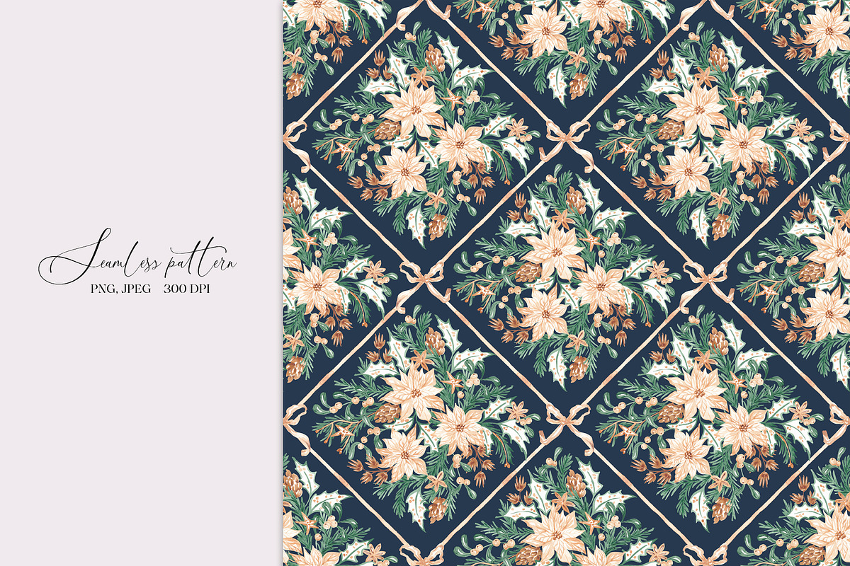 Christmas Botanical Grid Pattern, a Pattern Graphic by SirenaArt (Photo 6 of 20)