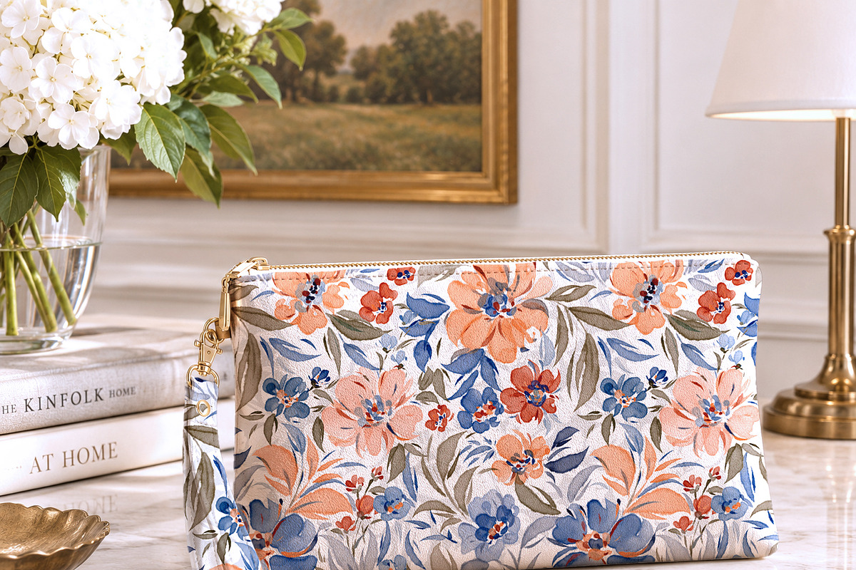 Peach & Blue Watercolor Florals, a Pattern Graphic by NancyDzines (Photo 3 of 3)