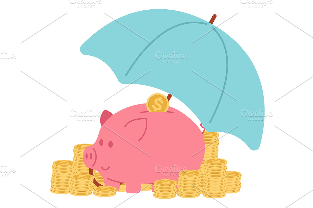 Pink piggy bank and gold coins under, a Finance Illustration by Vectorbuum