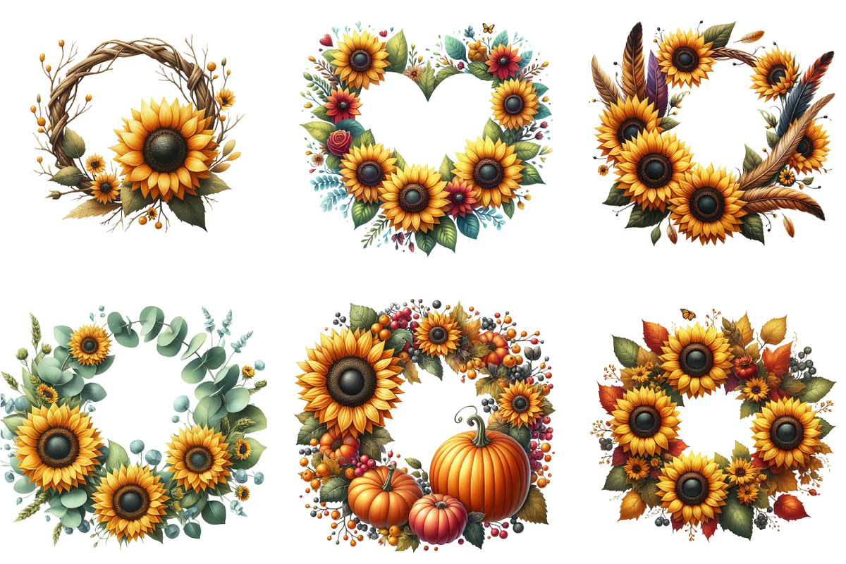 Sunflower Wreaths Clipart, an Illustration by DreamArtGraphic (Photo 2 of 5)
