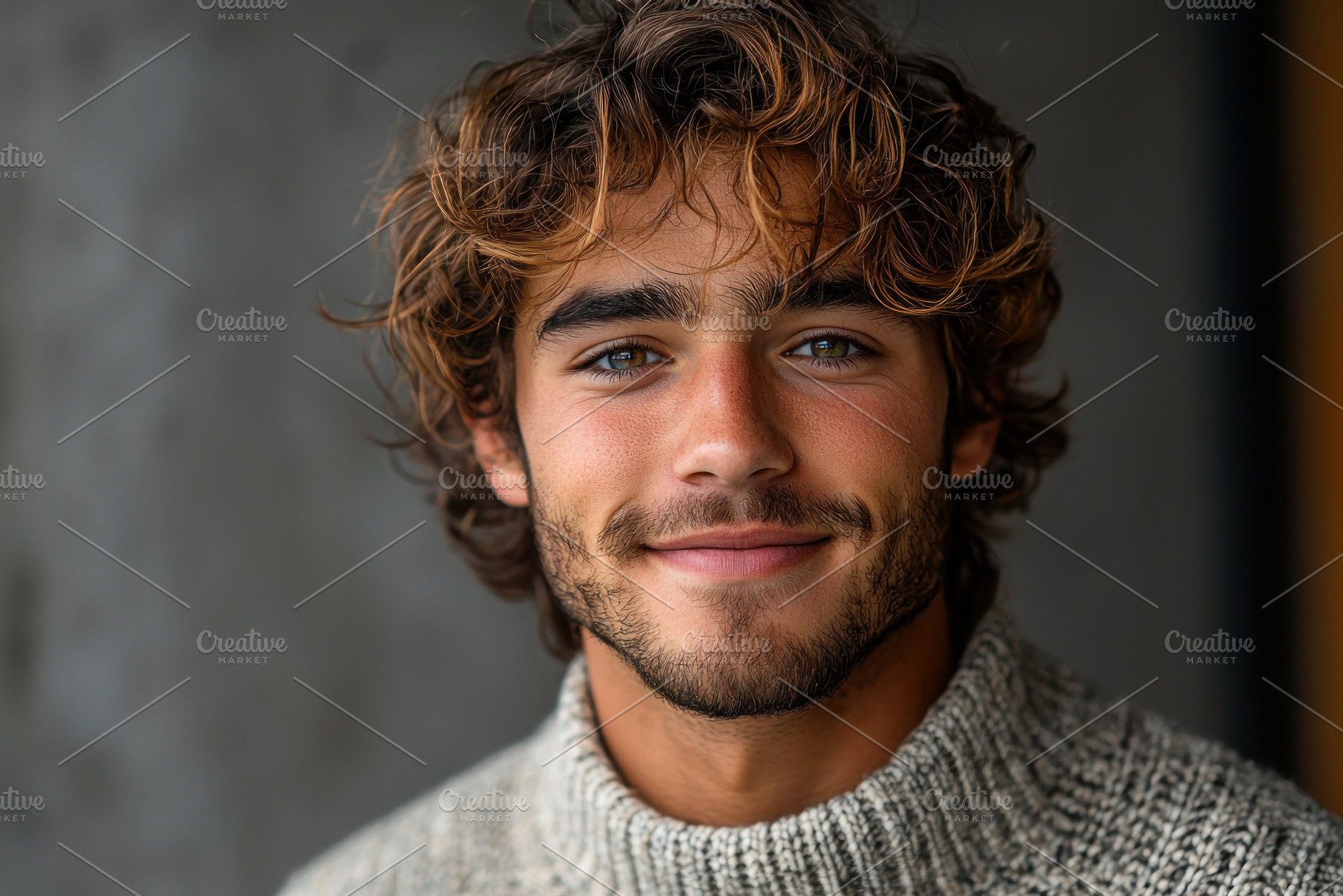 Smiling young man with tousled wavy hair and facial stubble wear, a Person Photo by José Manuel Gelpi