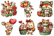 Valentine Animals Watercolor Clipart, an Illustration by Daily.Designs (Thumbnail 7 of 8)