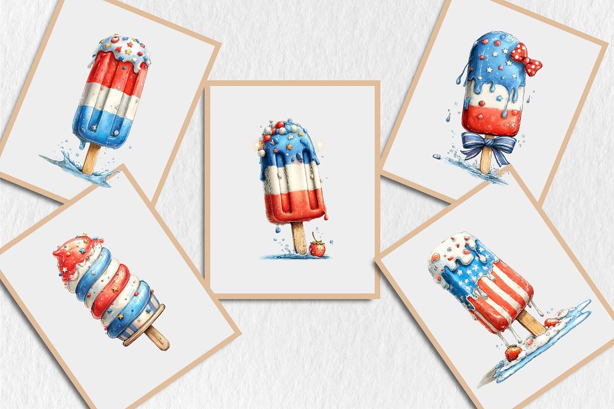 Whimsical Patriotic Ice Cream Clipar, a Seasonal Illustration by Rose Art (Photo 5 of 6)
