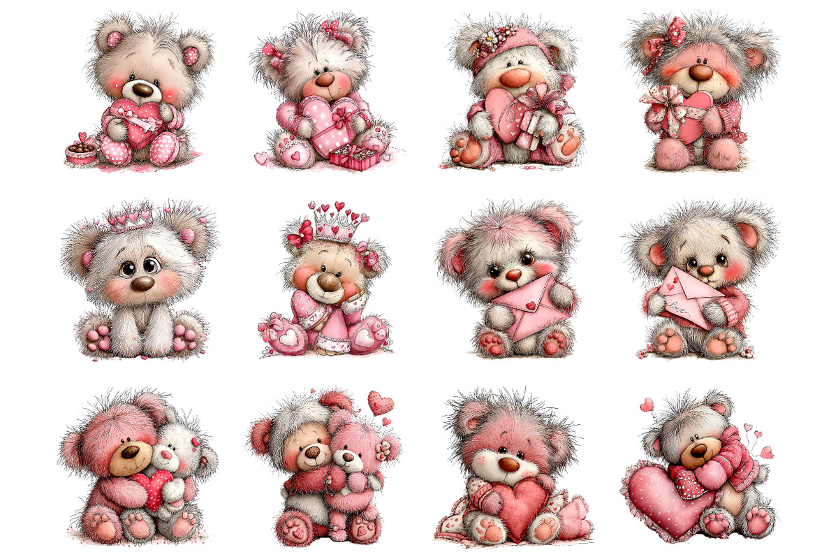Teddy bear valentines day clipart, an Illustration by SinaCreation (Photo 2 of 11)