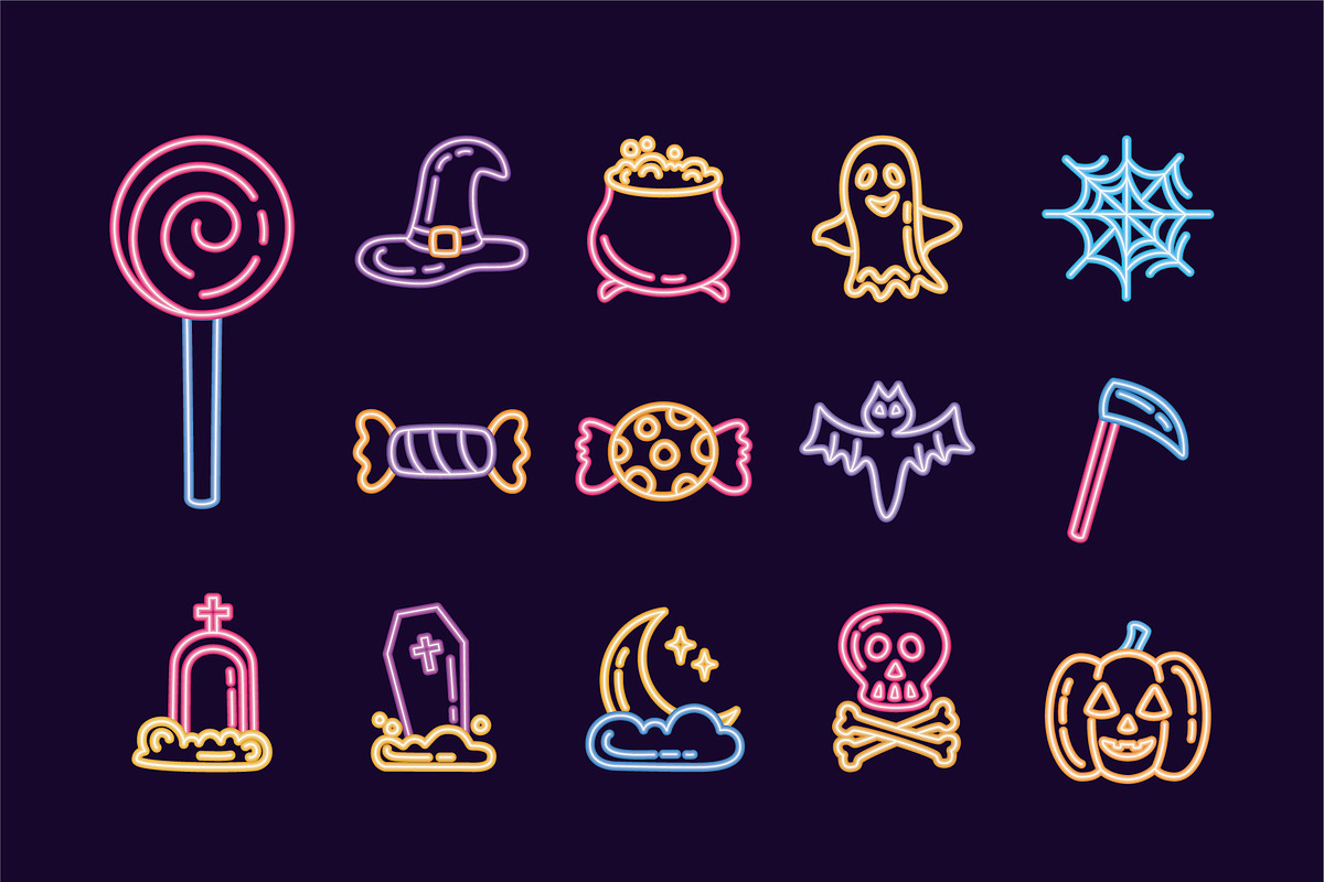 Halloween Neon Icon Set