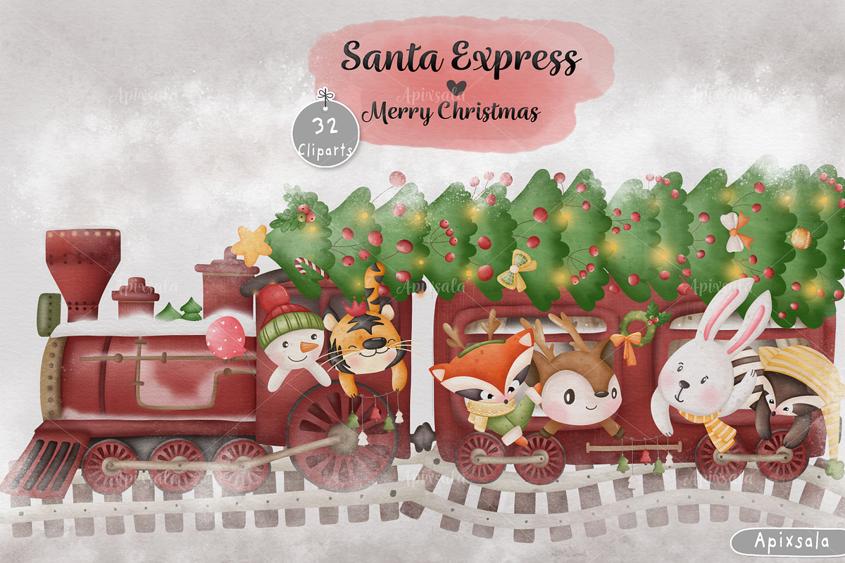 Animal Express & winter watercolor, an Animal Illustration by Apixsala (Photo 1 of 8)
