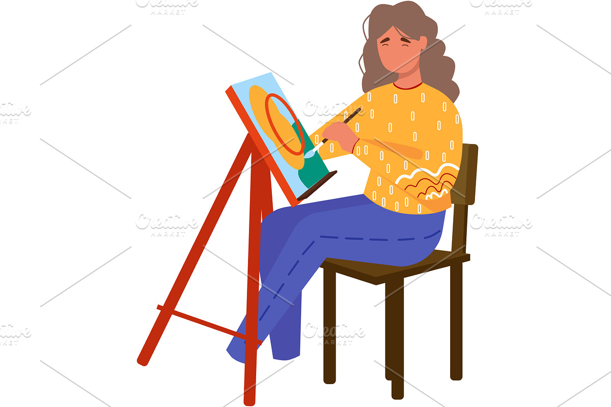 Woman drawing picture on canvas, a Person Illustration by vectorpointstudio