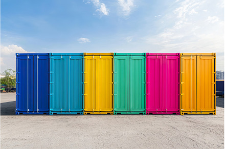 Colorful shipping containers stacked, a Transportation Photo by Lermont51