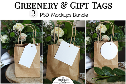 Gift Bag Tag Mockups - Greenery