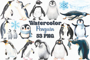 Watercolor Penguin Clipart Set, an Animal Illustration by CropUp Creative (Thumbnail 1 of 4)
