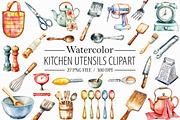Watercolor Kitchen Utensils Clipart, an Icon by Libby Wishes (Thumbnail 1 of 6)
