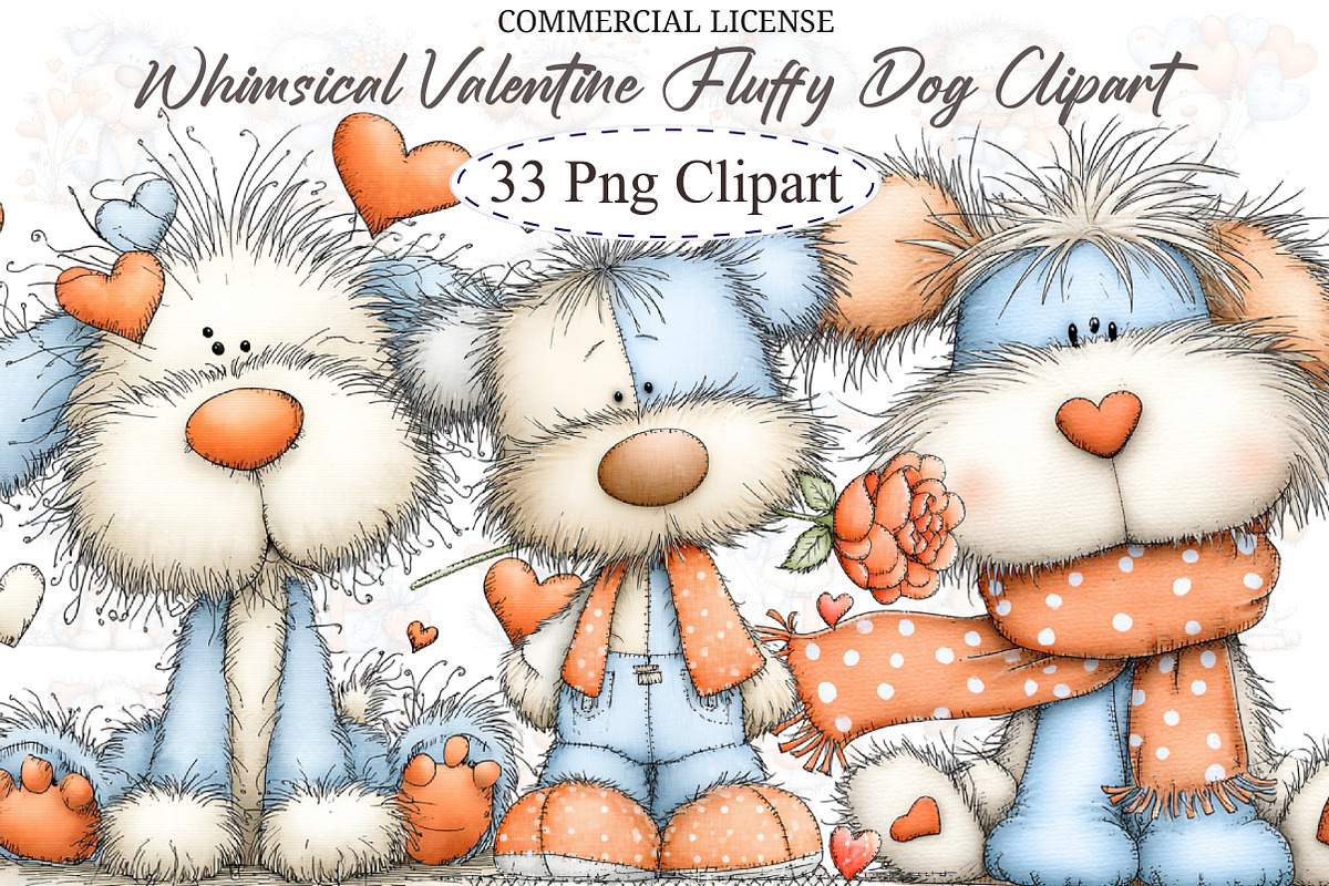 Whimsical Valentine Fluffy Dog Clipa, an Illustration by designcity5 (Photo 1 of 5)