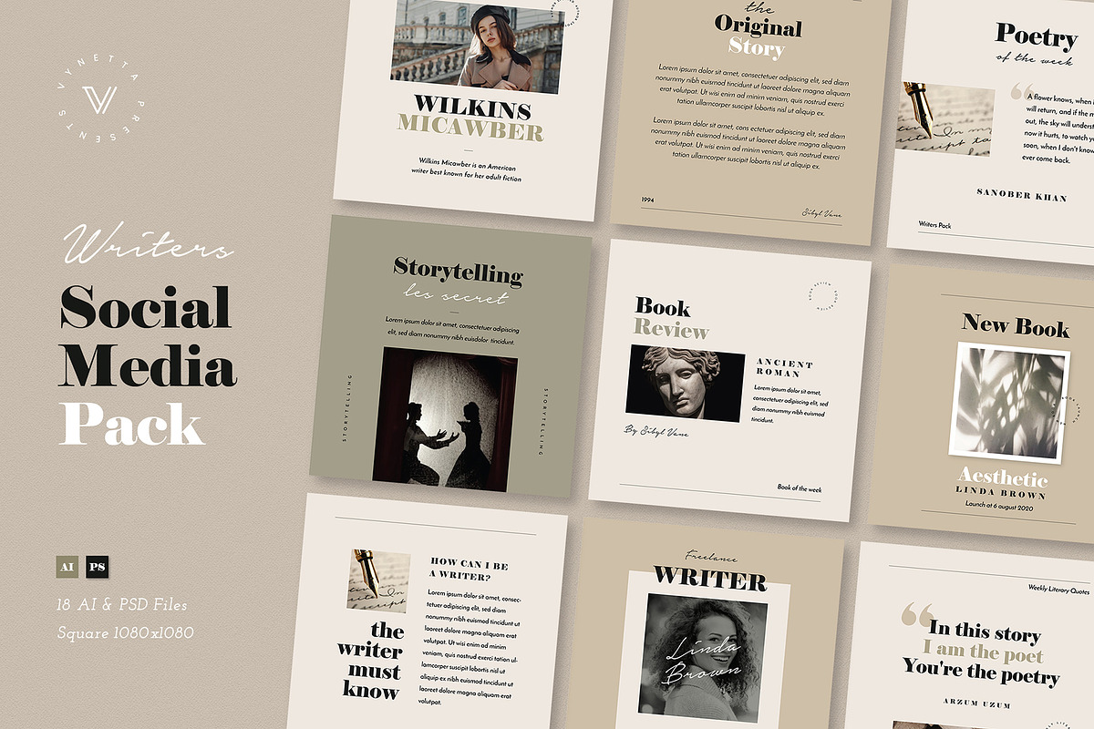 Writers Social Media Pack, a Social Media Template by Vynetta (Photo 1 of 8)