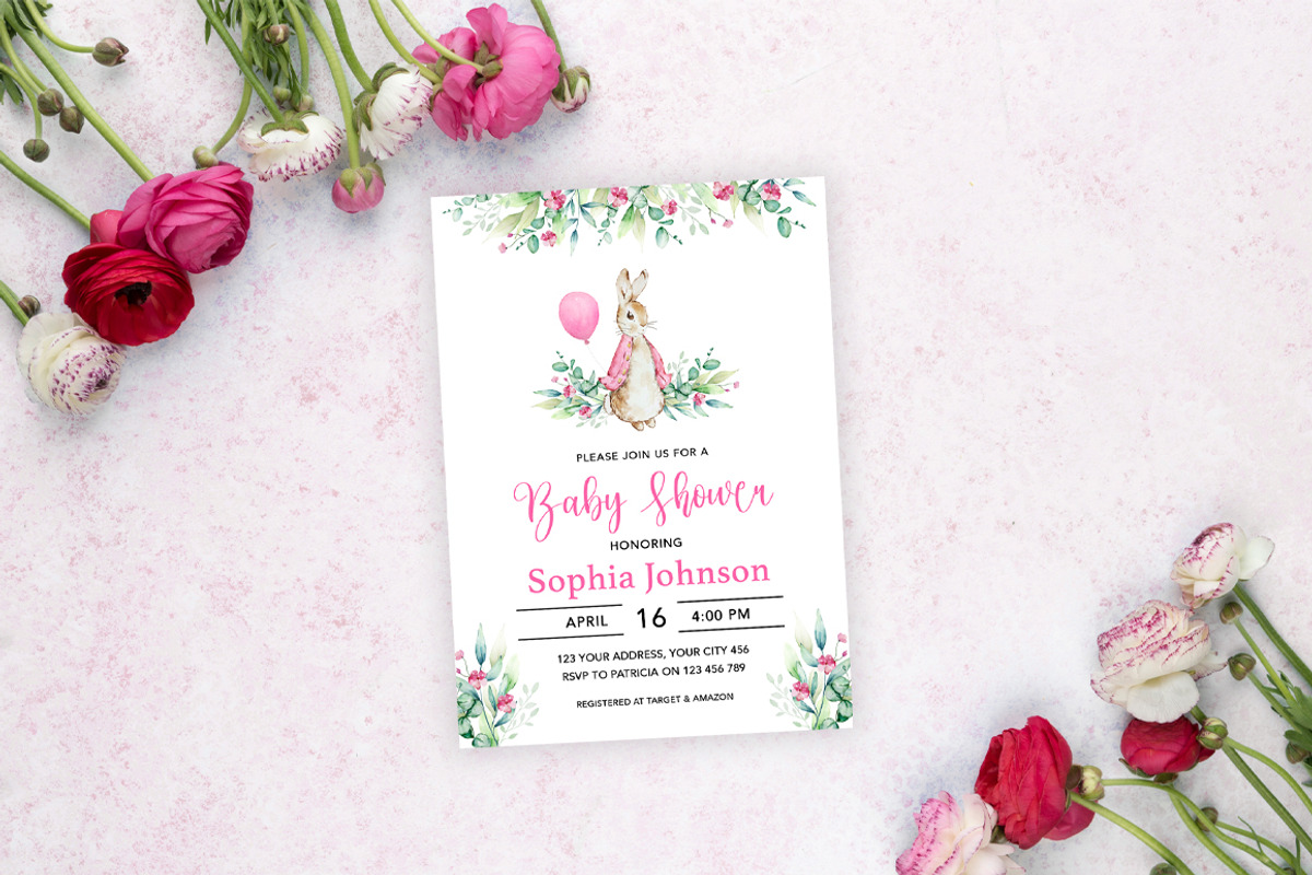 Baby Shower Pink Bunny Invitation, an Invitation Template by SvetaArtStore (Photo 6 of 6)