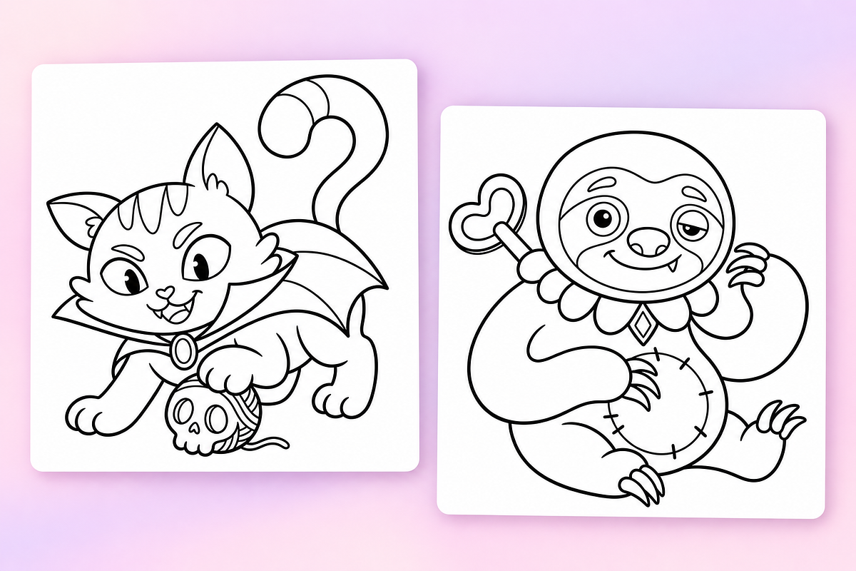 Spooky Animals Coloring Pages, an Animal Illustration by Inkivelle Studio (Photo 2 of 3)