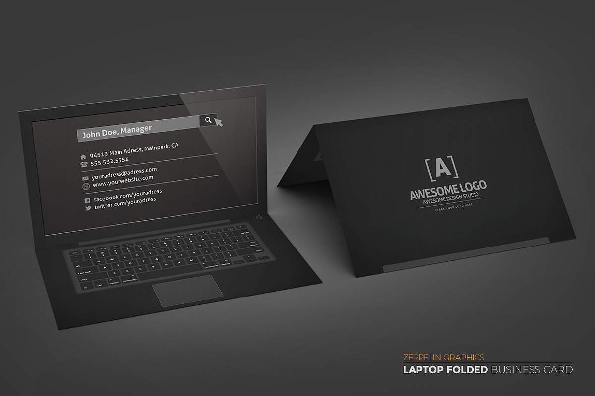 Laptop Business Card Black Edition, a Business Card Template by Graphicdome (Photo 2 of 8)