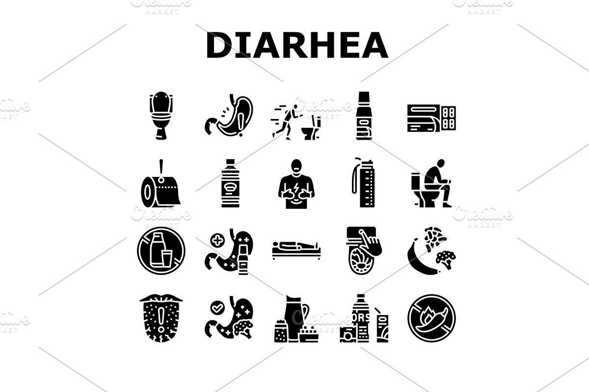 diarrhea causes icons set vector, a Food Illustration by pikepicture